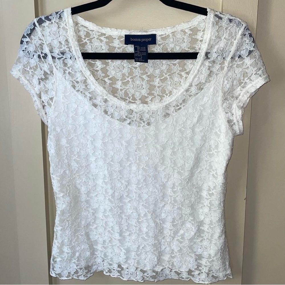 Boston Proper white lace T shirt with tank top